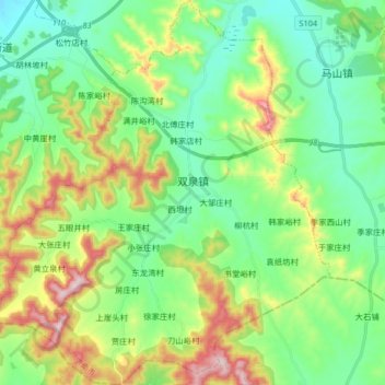 Mapa topográfico 双泉镇, altitude, relevo