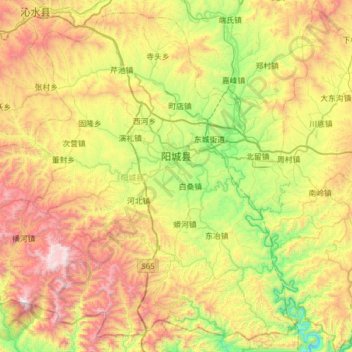 Mapa topográfico 阳城县, altitude, relevo