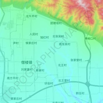 Mapa topográfico 僧楼镇, altitude, relevo