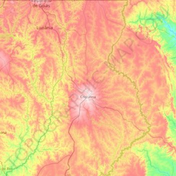 Mapa topográfico Cristalina, altitude, relevo