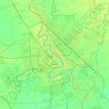 Mapa topográfico Bagdade, altitude, relevo