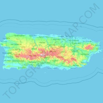 Mapa topográfico Porto Rico, altitude, relevo