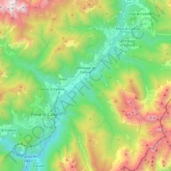 Mapa topográfico Domegge di Cadore, altitude, relevo
