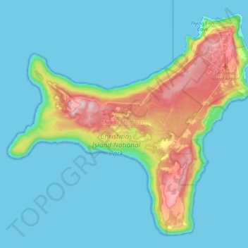 Mapa topográfico Christmas Island, altitude, relevo