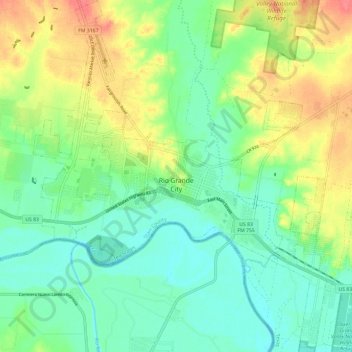 Mapa topográfico Rio Grande City, altitude, relevo