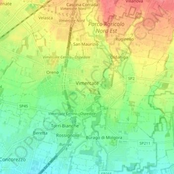 Mapa topográfico Vimercate, altitude, relevo