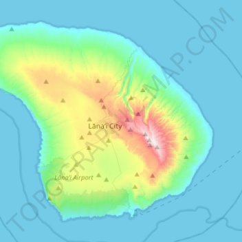 Mapa topográfico Lānaʻi, altitude, relevo