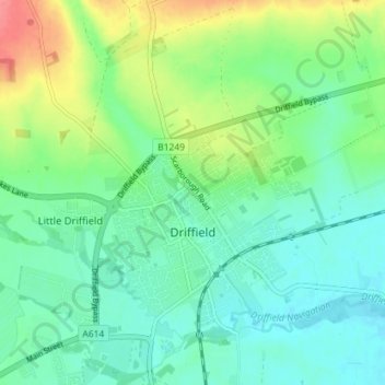 Mapa topográfico Driffield, altitude, relevo