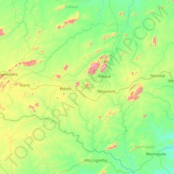 Mapa topográfico Ribaué, altitude, relevo