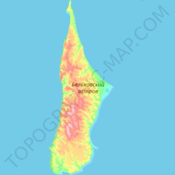 Mapa topográfico Belkovsky Island, altitude, relevo