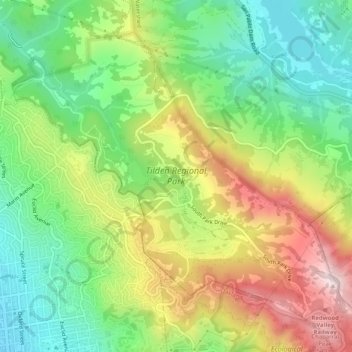 Mapa topográfico Tilden Regional Park, altitude, relevo