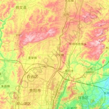 Mapa topográfico 白云区, altitude, relevo