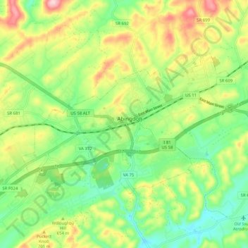 Mapa topográfico Abingdon, altitude, relevo