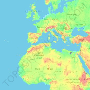 Mapa topográfico Países Baixos, altitude, relevo