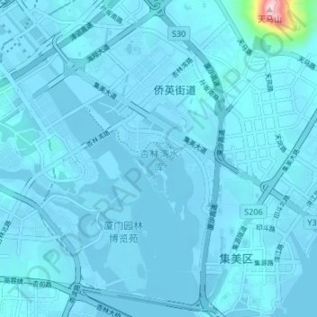 Mapa topográfico 杏林湾水库, altitude, relevo