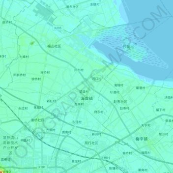 Mapa topográfico 海虞镇, altitude, relevo