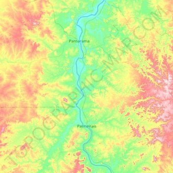 Mapa topográfico Palmeirais, altitude, relevo