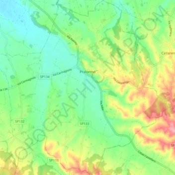Mapa topográfico Pralormo, altitude, relevo