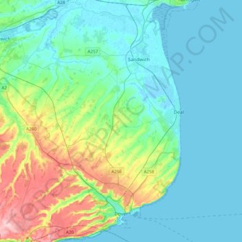 Mapa topográfico Dover, altitude, relevo