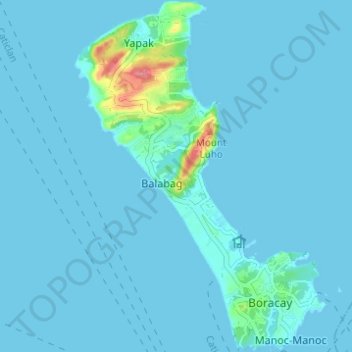 Mapa topográfico Boracay Island, altitude, relevo