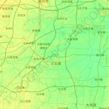Mapa topográfico 文安县, altitude, relevo