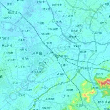 Mapa topográfico 常平镇, altitude, relevo