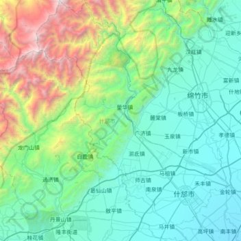 Mapa topográfico 什邡市, altitude, relevo