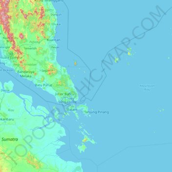 Mapa topográfico Riauinseln, altitude, relevo