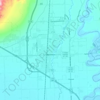 Mapa topográfico Tremonton, altitude, relevo