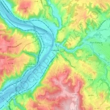 Mapa topográfico Vienne, altitude, relevo