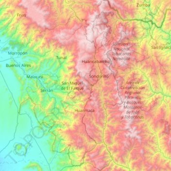 Mapa topográfico Huancabamba, altitude, relevo