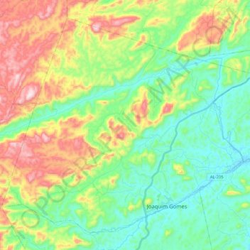 Mapa topográfico Joaquim Gomes, altitude, relevo