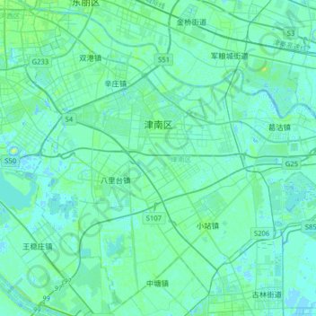 Mapa topográfico 津南区, altitude, relevo