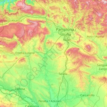 Mapa topográfico Río Arga, altitude, relevo