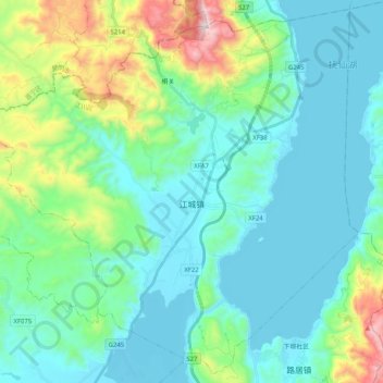 Mapa topográfico 江城镇, altitude, relevo
