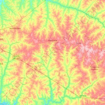 Mapa topográfico Rancharia, altitude, relevo