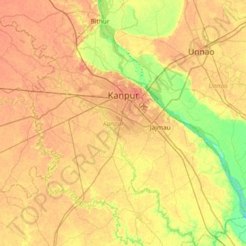 Mapa topográfico Kanpur, altitude, relevo
