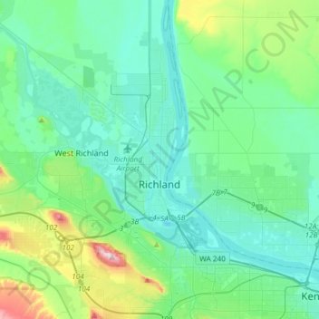 Mapa topográfico Richland, altitude, relevo