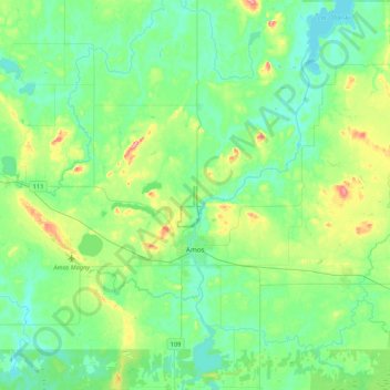 Mapa topográfico Amos, altitude, relevo