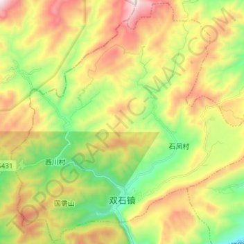 Mapa topográfico 双石镇, altitude, relevo