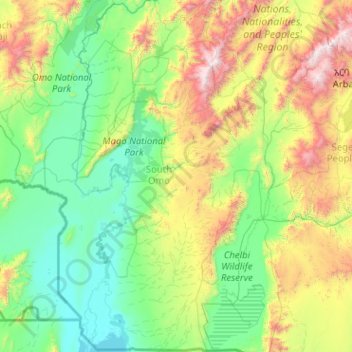 Mapa topográfico South Omo, altitude, relevo