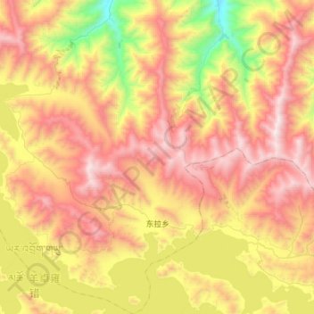 Mapa topográfico 东拉乡, altitude, relevo
