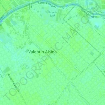 Mapa topográfico Valentín Alsina, altitude, relevo