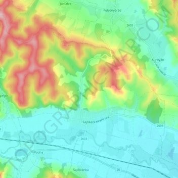 Mapa topográfico Sajókaza, altitude, relevo