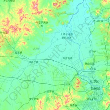 Mapa topográfico 昌邑区, altitude, relevo