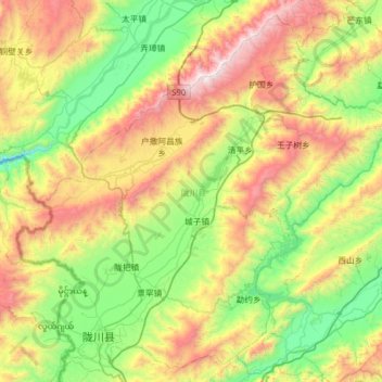 Mapa topográfico 陇川县 (Longchuan), altitude, relevo