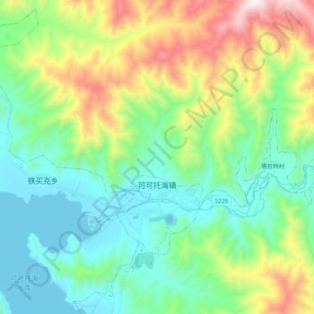 Mapa topográfico 可可托海镇, altitude, relevo