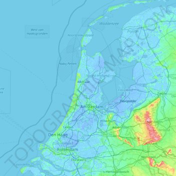 Mapa topográfico Holanda, altitude, relevo