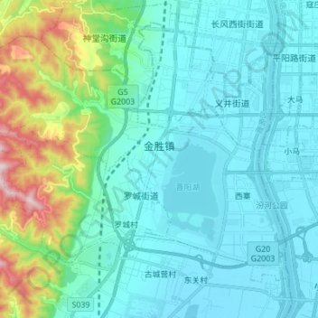 Mapa topográfico 金胜镇, altitude, relevo