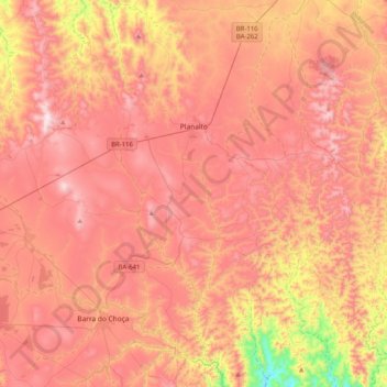 Mapa topográfico Planalto, altitude, relevo